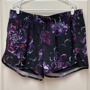 Avia Floral Print Workout Running Shorts Women XL 16-18 Liner Shorts Zip Pockets